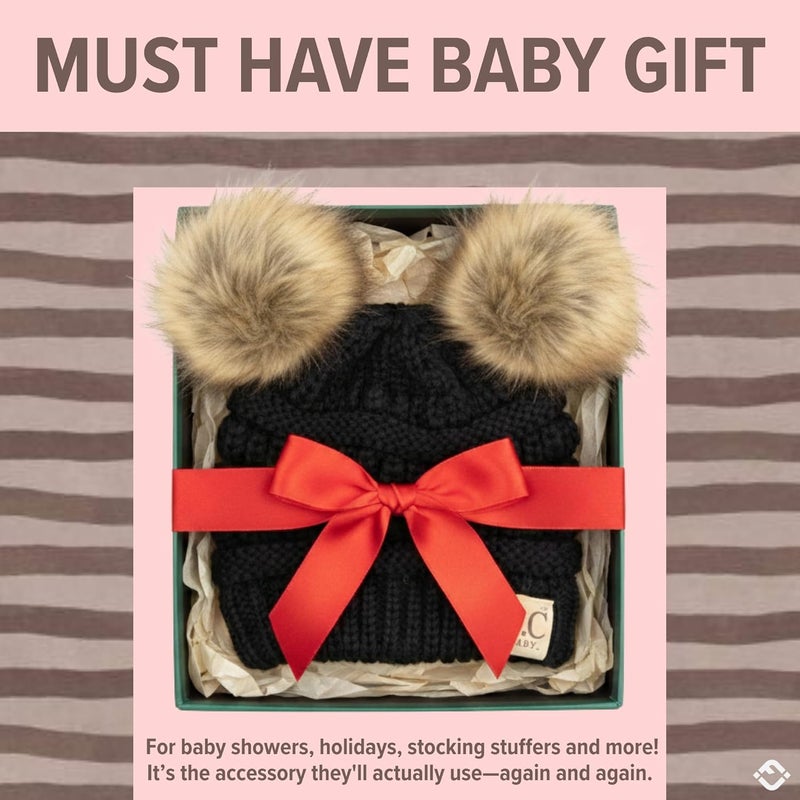 Funky Junque Double Pom Pom Baby Beanie – Newborn Girl Winter Hat 0–12 Months, Cute Cozy Knit Infant Beanies for Cold Weather - Image 4